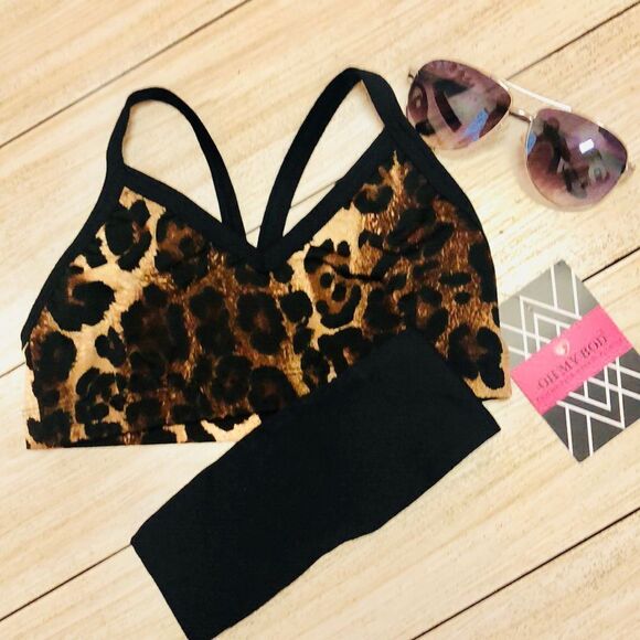 OH MY BOD Leopard bralette. Non-padded workout top sports bra size L - Picture 2 of 7